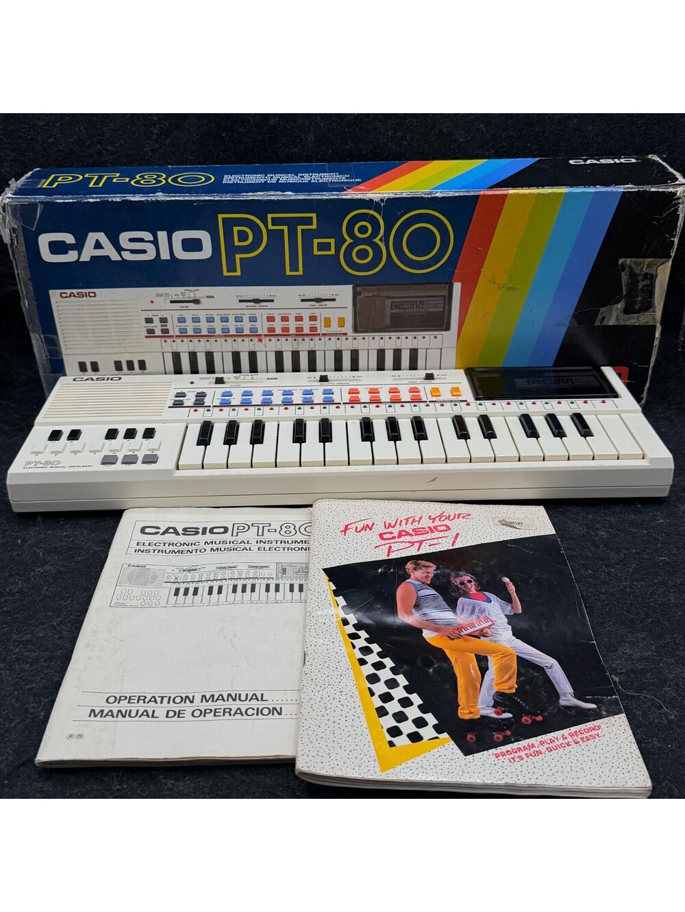 Vintage Casio PT-80 Mini Synth Electronic Keyboard Rom RO-551 Working Tested